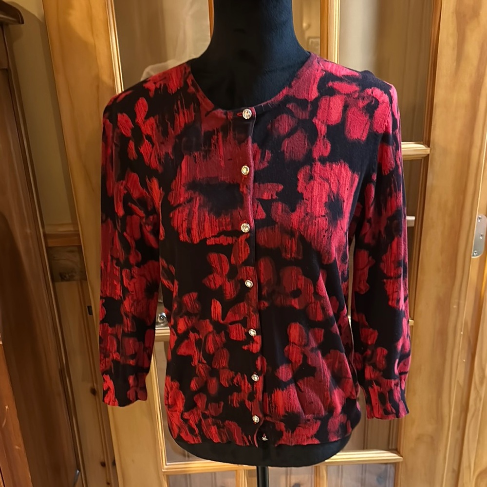 Cable & Gauge Red and Black Button-Up Cardigan